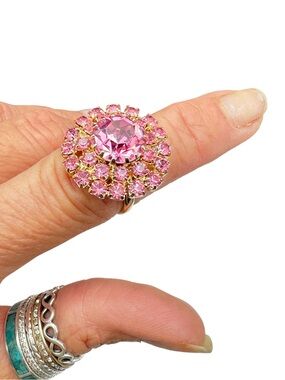 Vintage Adjustable Pink Rhinestone Cocktail Ring